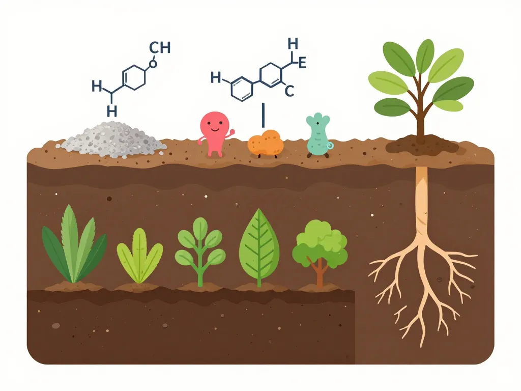 Schéma effets cendre de bois désherbant sol