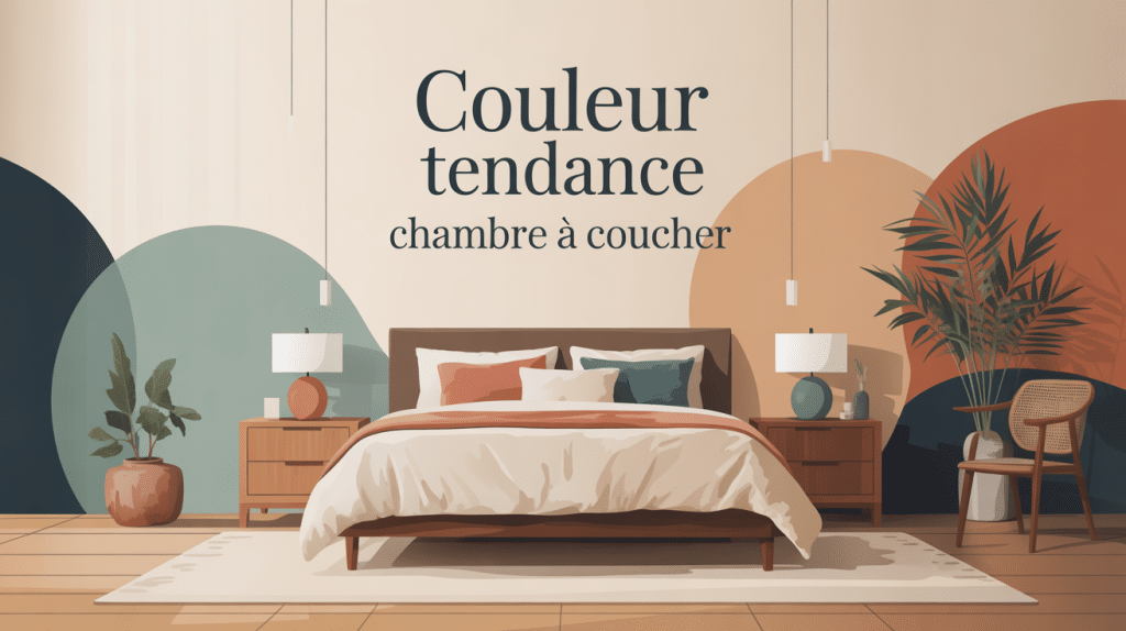 Chambre à coucher moderne illustrant couleur tendance 2024 beiges verts terracotta bleus