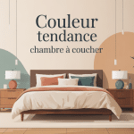 Chambre à coucher moderne illustrant couleur tendance 2024 beiges verts terracotta bleus