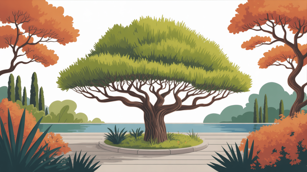 Illustration cyprès chauve racines genoux jardin plan d’eau