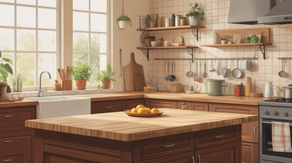 plan de travail bois entretien cuisine lumineuse