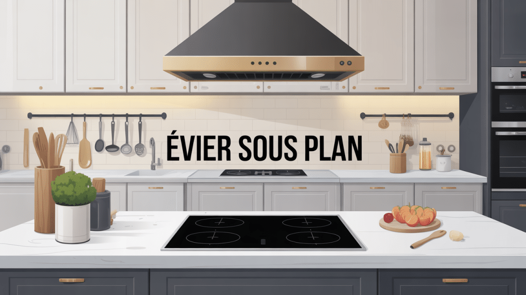 illustration centrale evier sous plan de travail moderne cuisine