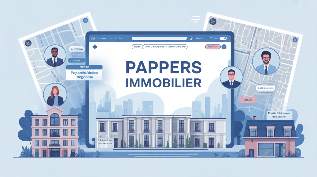 Pappers Immobilier illustration interface et icônes