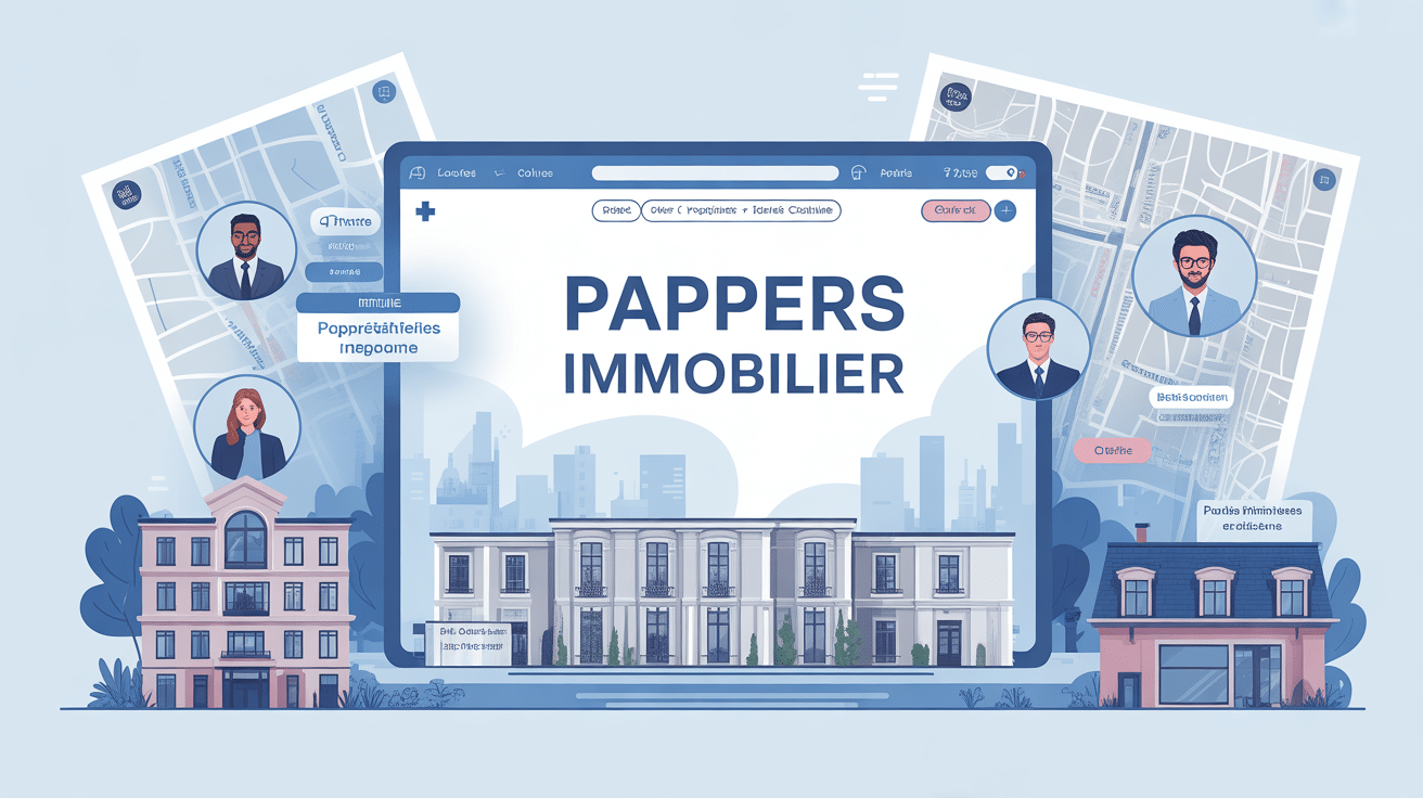 Pappers Immobilier illustration interface et icônes