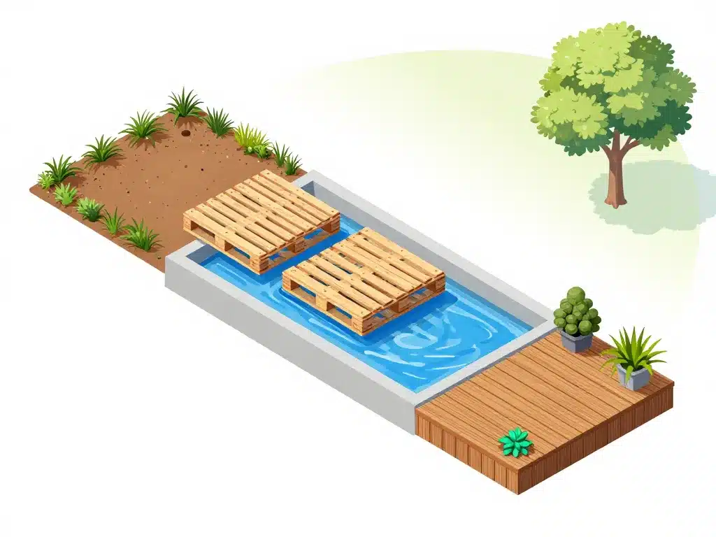 Étapes construction piscine sur palette esthétique