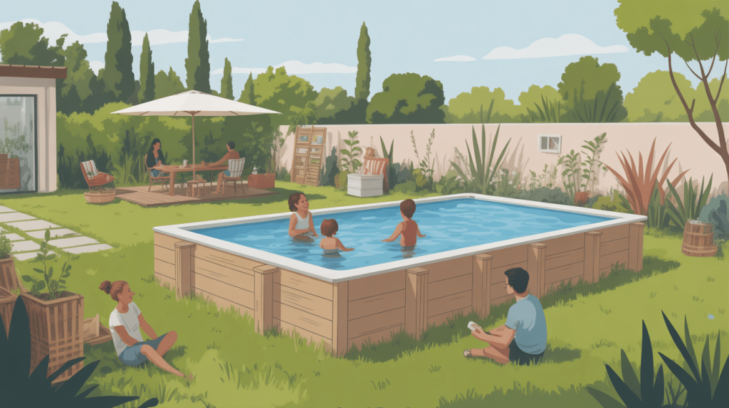 Piscine sur palette dans jardin ambiance récup DIY