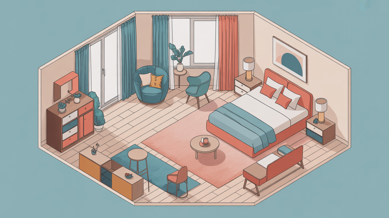 plan chambre illustration isométrique meubles