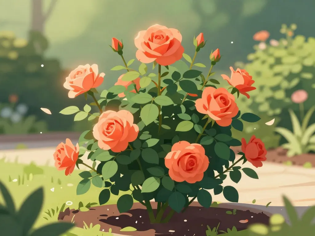 rosa super star rosier fleurs corail feuillage vert brillant