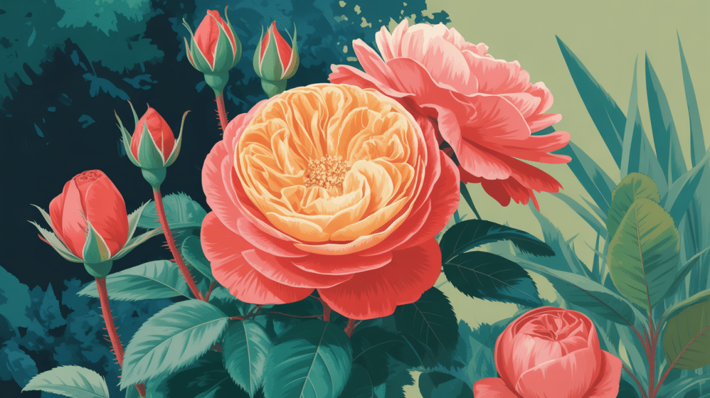 rosa super star massif fleurs orangé corail jardin