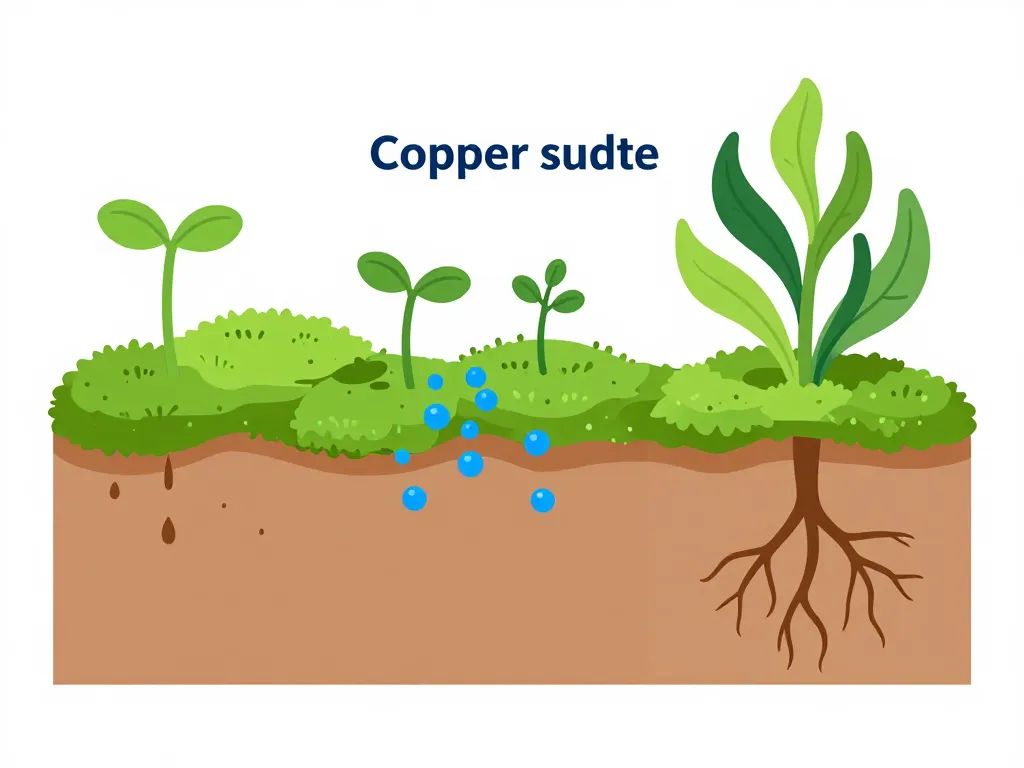 Schema action sulfate de cuivre desherbant sur mauvaises herbes