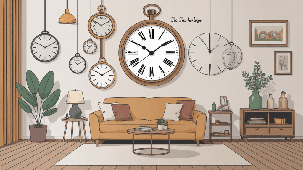 tic tac horloge mise en valeur dans un salon familial deco vintage
