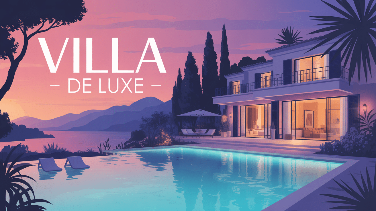 villa de luxe illustration globale piscine paysage méditerranéen