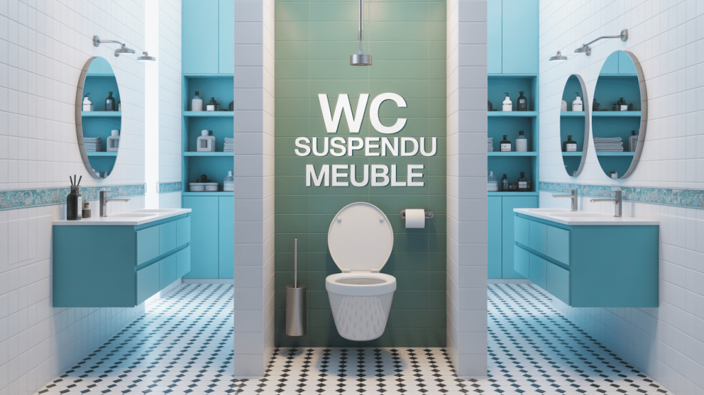 wc suspendu meuble intégré dans salle de bains lumineuse