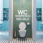 wc suspendu meuble intégré dans salle de bains lumineuse