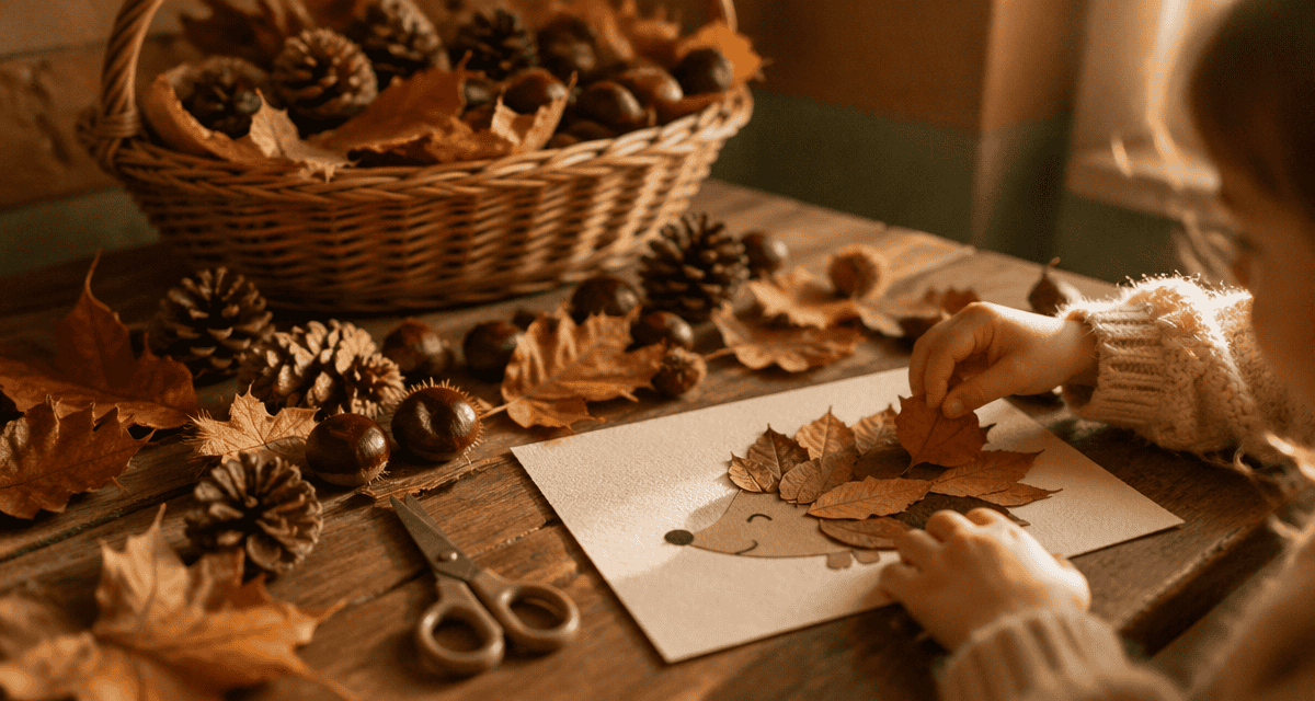 bricolage automne maternelle avec feuilles et pommes de pin