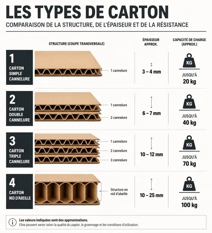 Comparatif des types de carton pour la fabrication de meuble en carton : simple, double, triple cannelure et nid d'abeille