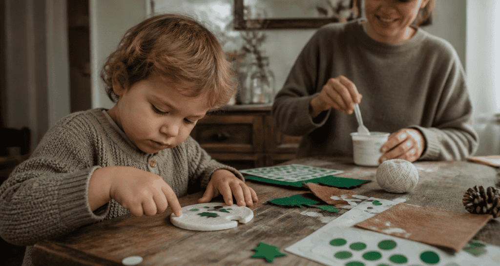 bricolage de noël pour petit de 2 ans, enfant fabrique boule pâte à sel