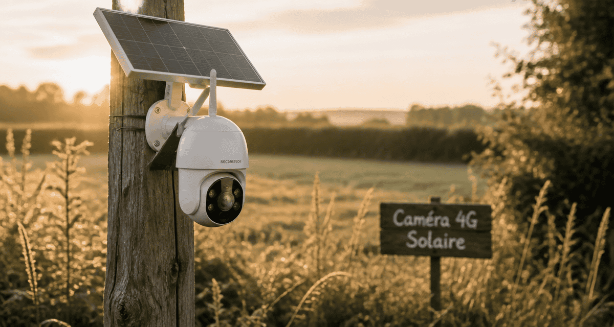 caméra 4g solaire installée sur poteau champ