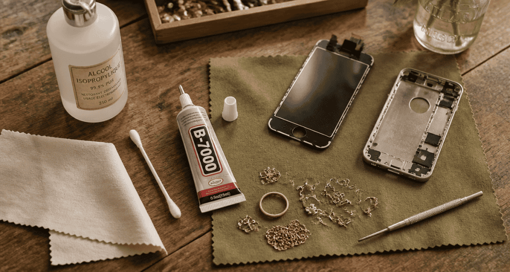 colle b-7000 sur plan de travail avec accessoires