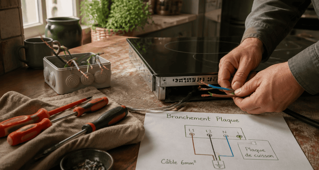comment brancher une plaque de cuisson câblage 6mm2 disjoncteur 32A