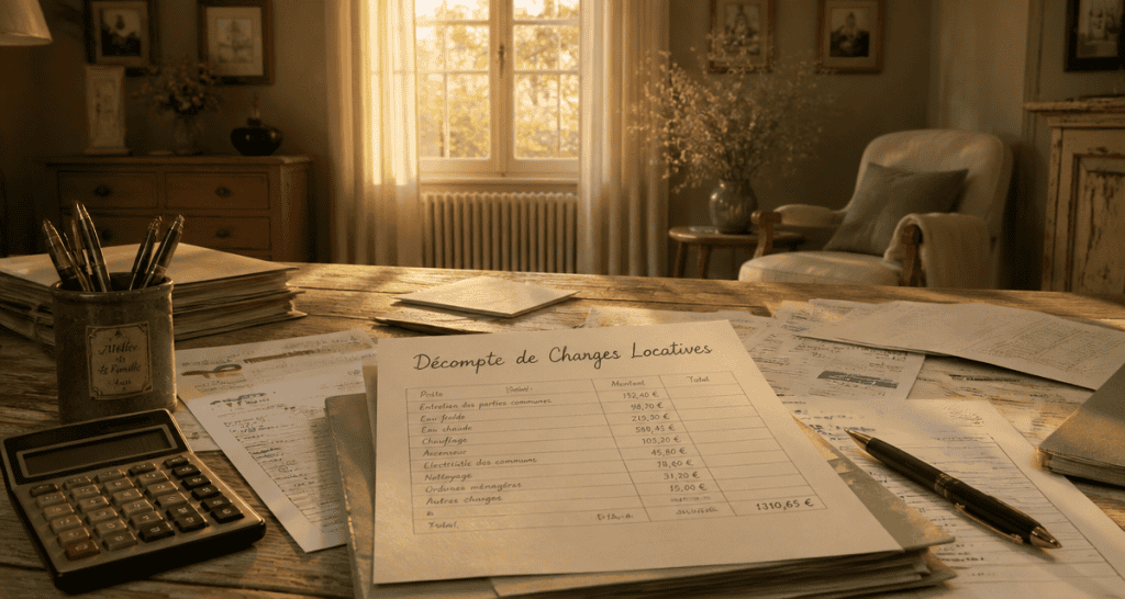 décomptes de charges locatives sur table ensoleillée