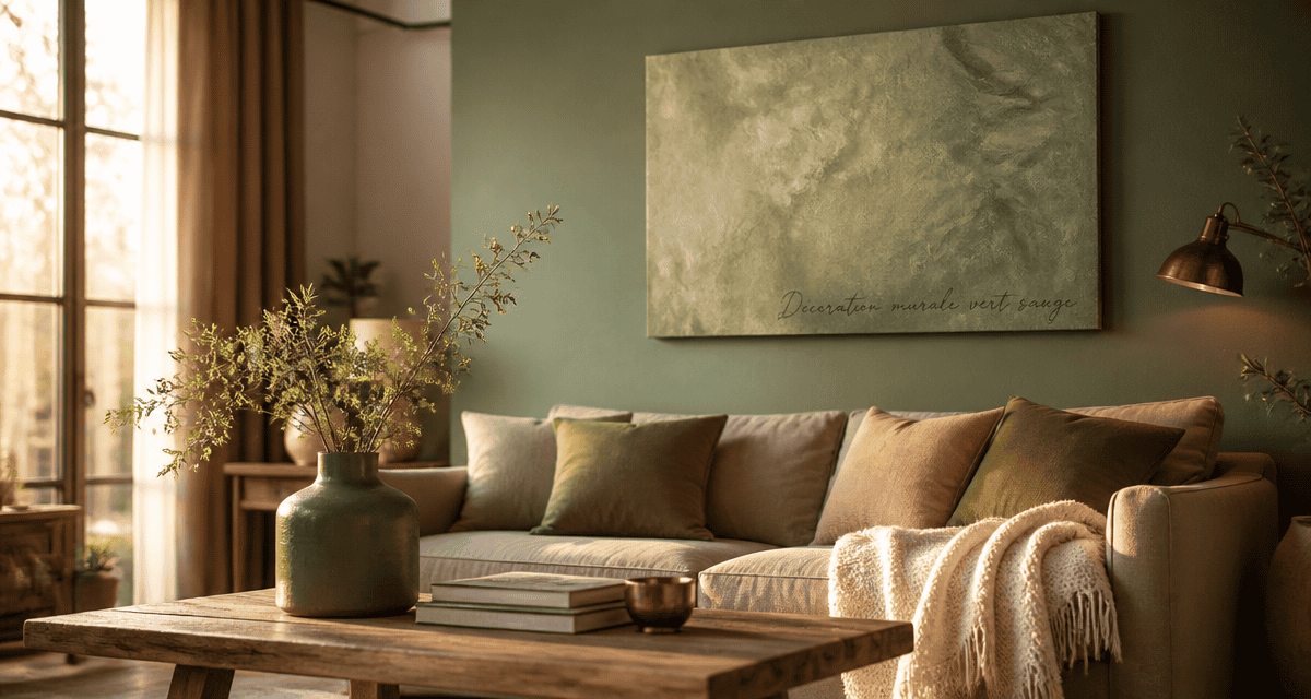 decoration murale vert sauge sur mur avec toile