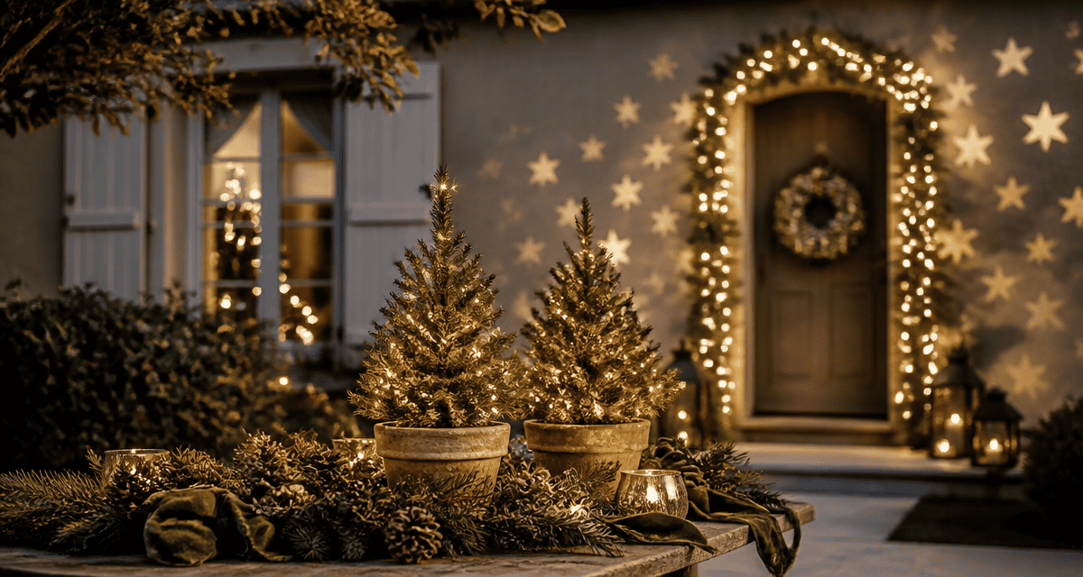 decoration noel exterieur jardin sapins guirlandes