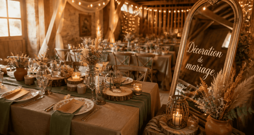 decos de mariage table champetre grange