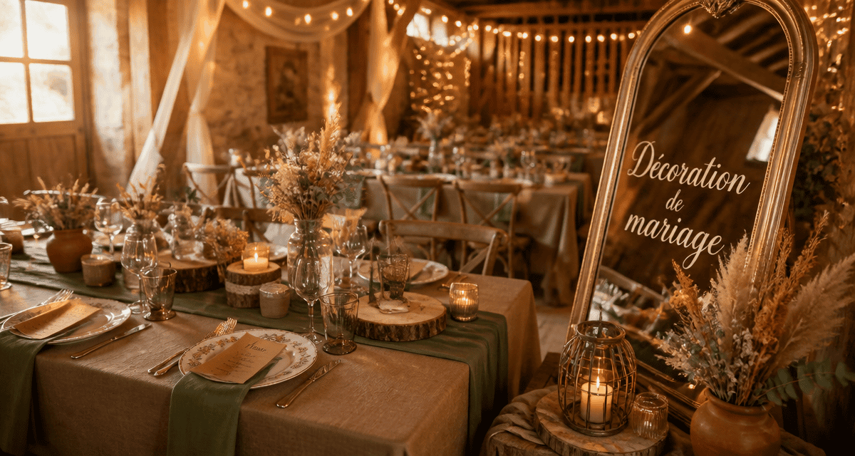 decos de mariage table champetre grange