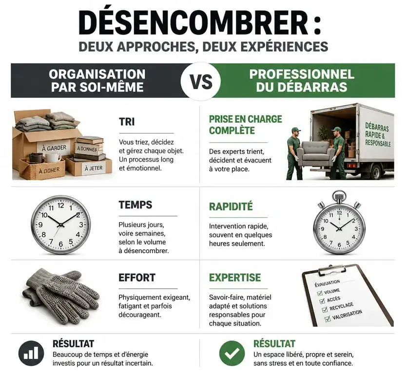 Comparatif entre organiser son vide-maison soi-même et faire appel à un professionnel du débarras dans le 63