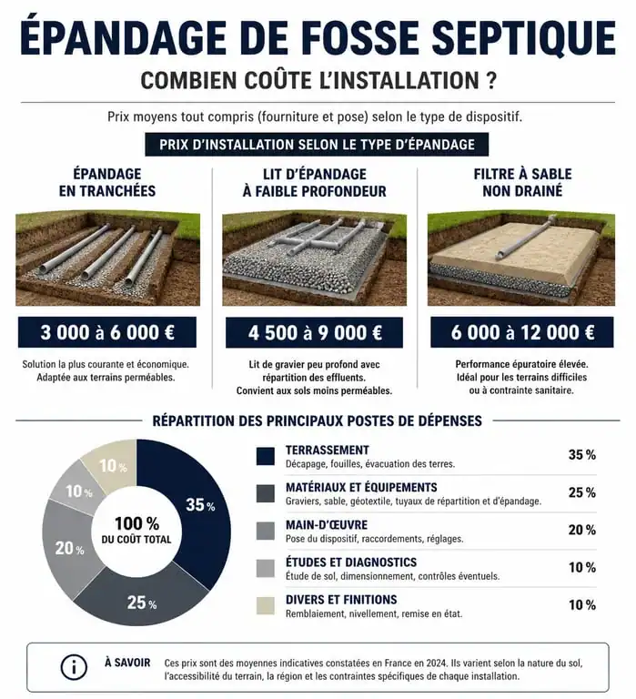 Infographie comparative des prix d'épandage pour fosse septique et postes de dépenses
