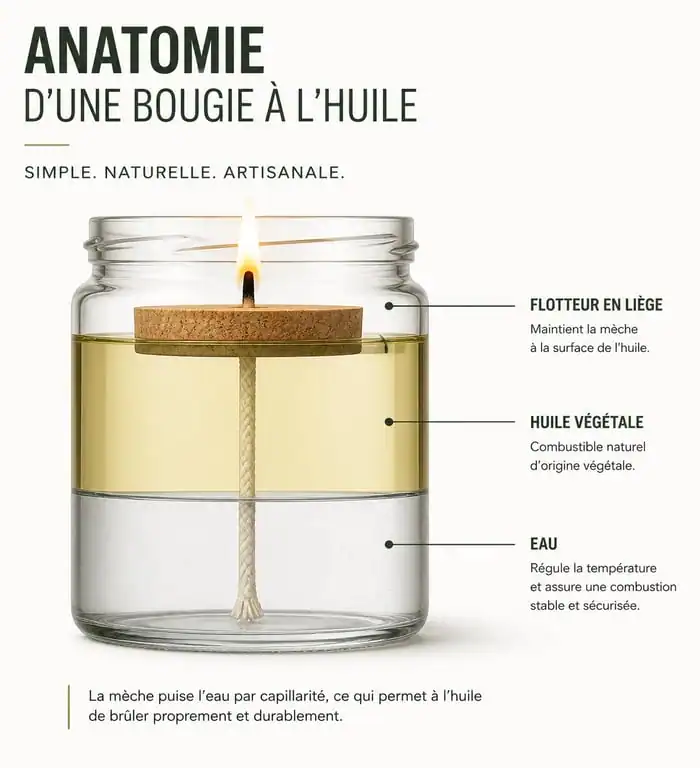Schéma explicatif de fabrication d'une bougie sans cire à l'huile végétale