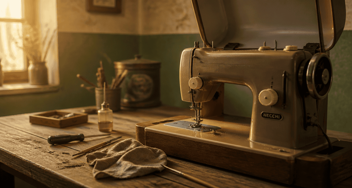 entretien machine à coudre vintage sur table outils