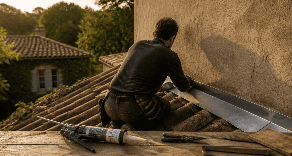 etancheite d'un toit contre un mur pose solin zinc
