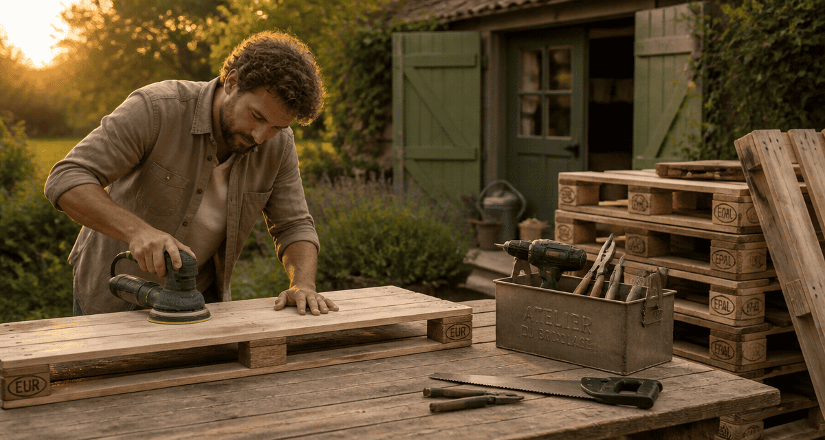 fabriquer meuble palette ponçage planche outils