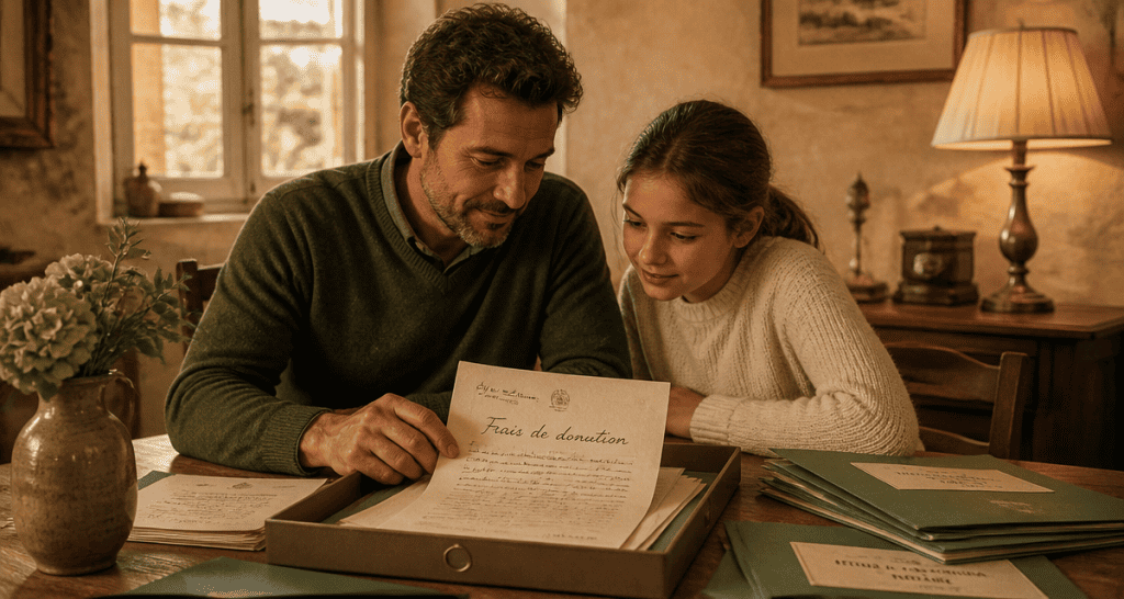 frais donation père et fille documents notariés