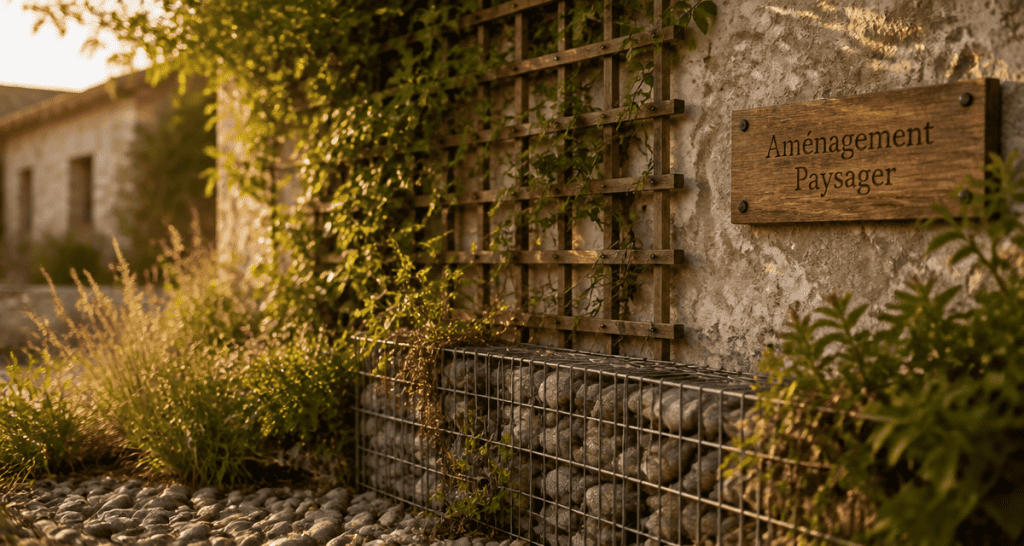idee pour cacher un mur exterieur avec plantes et gabion