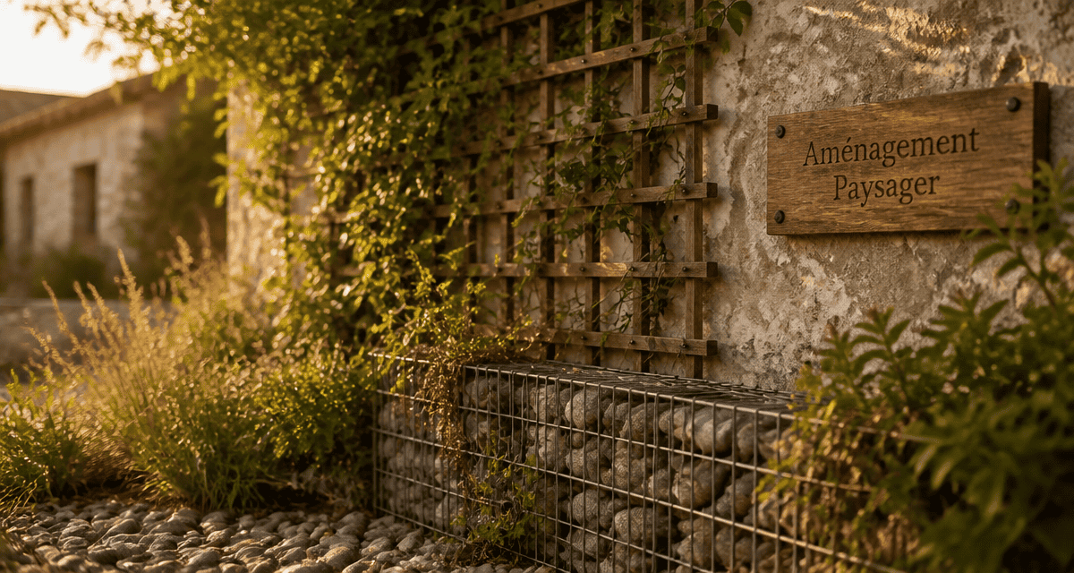 idee pour cacher un mur exterieur avec plantes et gabion