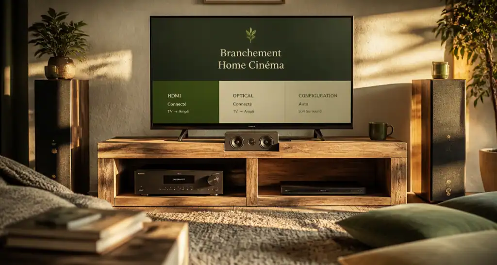 branchement home cinema câbles HDMI et optique