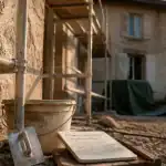 Enduit à la chaux facade en cours d’application sur façade