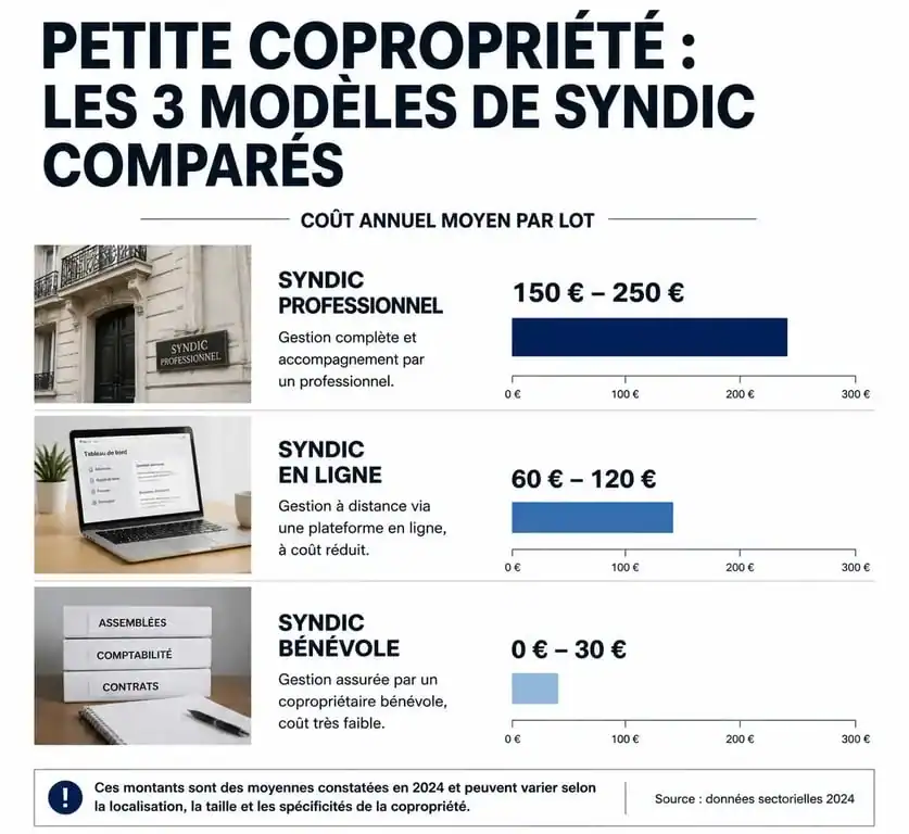 Comparatif des tarifs de syndic pour petite copropriété : professionnel, en ligne et bénévole