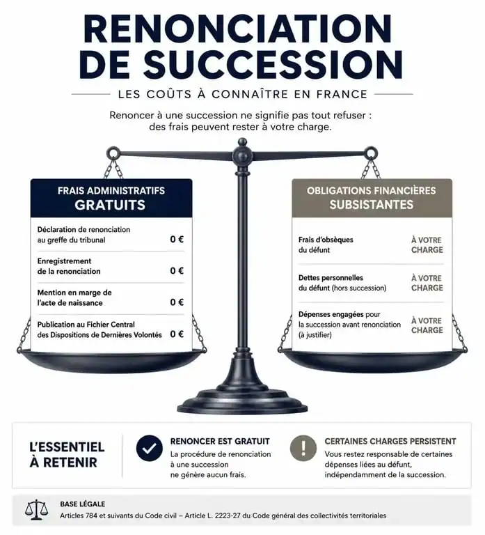 Infographie des coûts et frais liés à un refus de succession en France