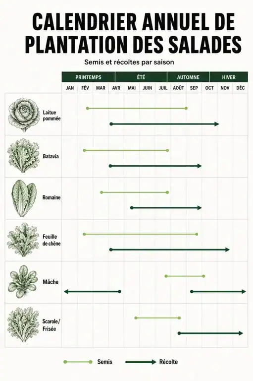 Calendrier de plantation des salades au potager selon les saisons