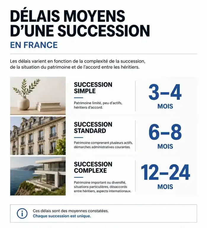 Infographie des délais moyens pour une succession en France