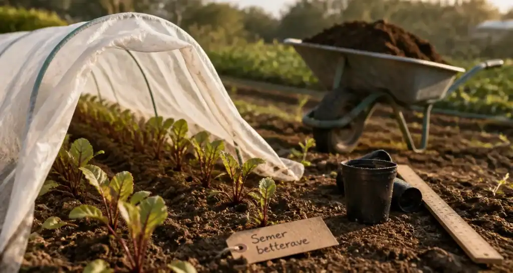 Quand planter betterave : jeunes plants sous mini tunnel