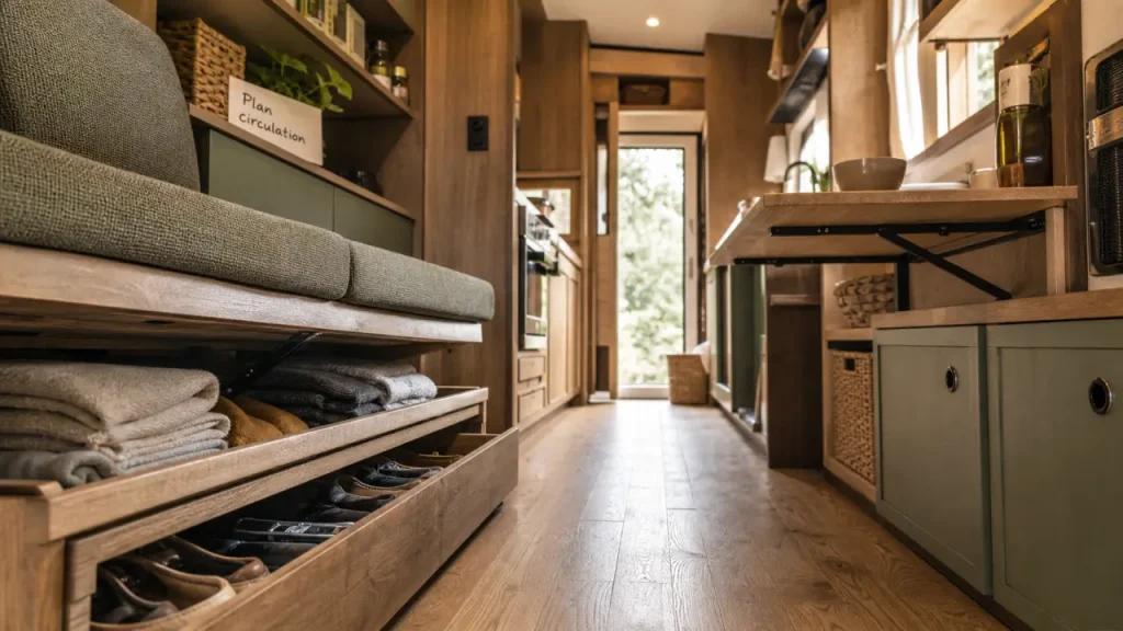 Tiny house : circulation fluide, rangements intégrés et mobilier multifonction