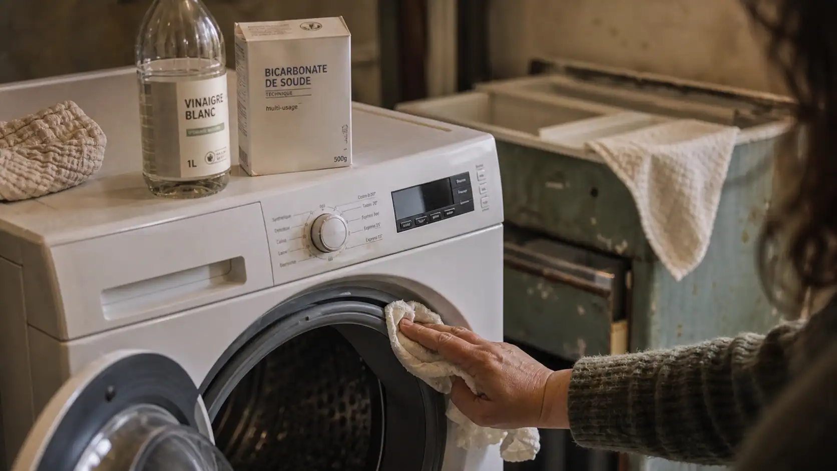 Astuce grand mère odeur lave-linge : vinaigre blanc pour joint