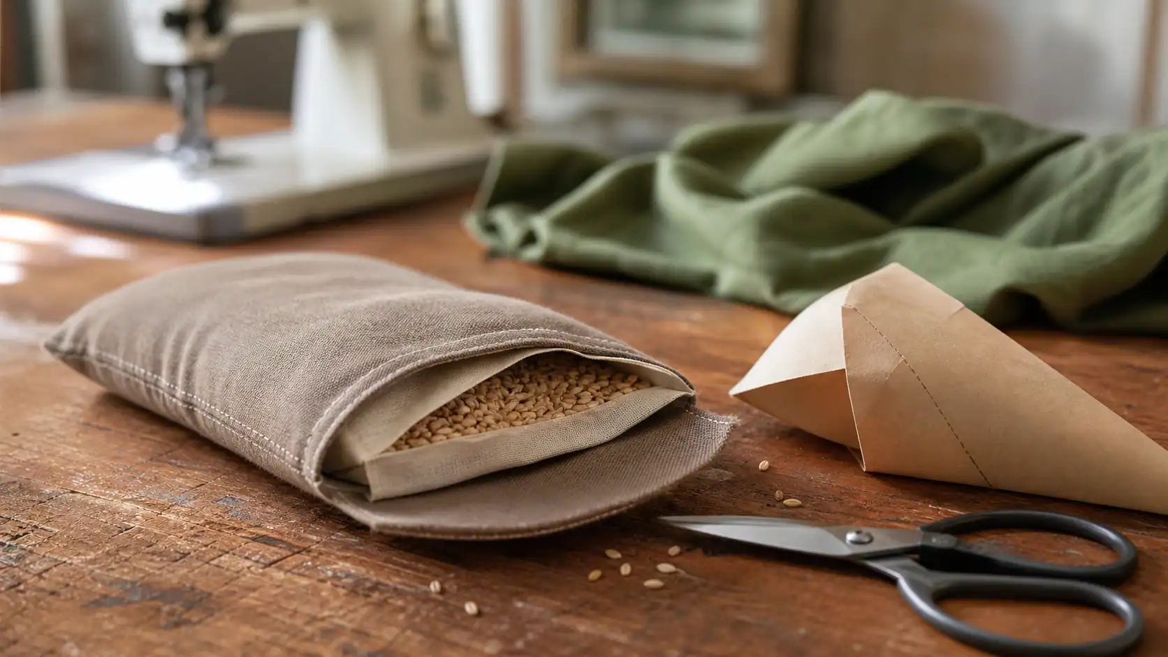 Comment faire une bouillotte maison en tissu naturel, noyaux et graines en pochette