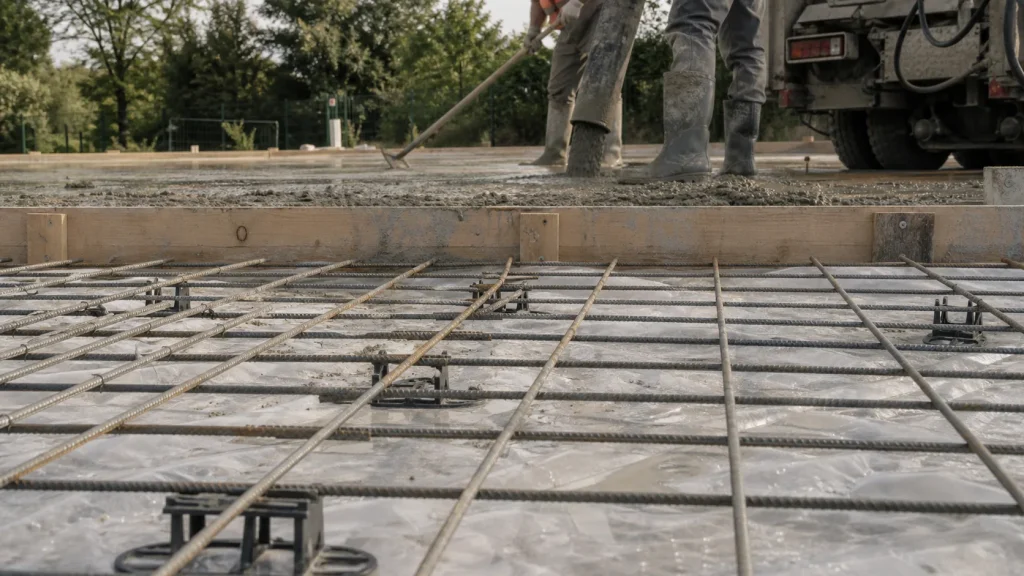 Dalle beton ferraillage : treillis soudé B500A sur cales pour dalle