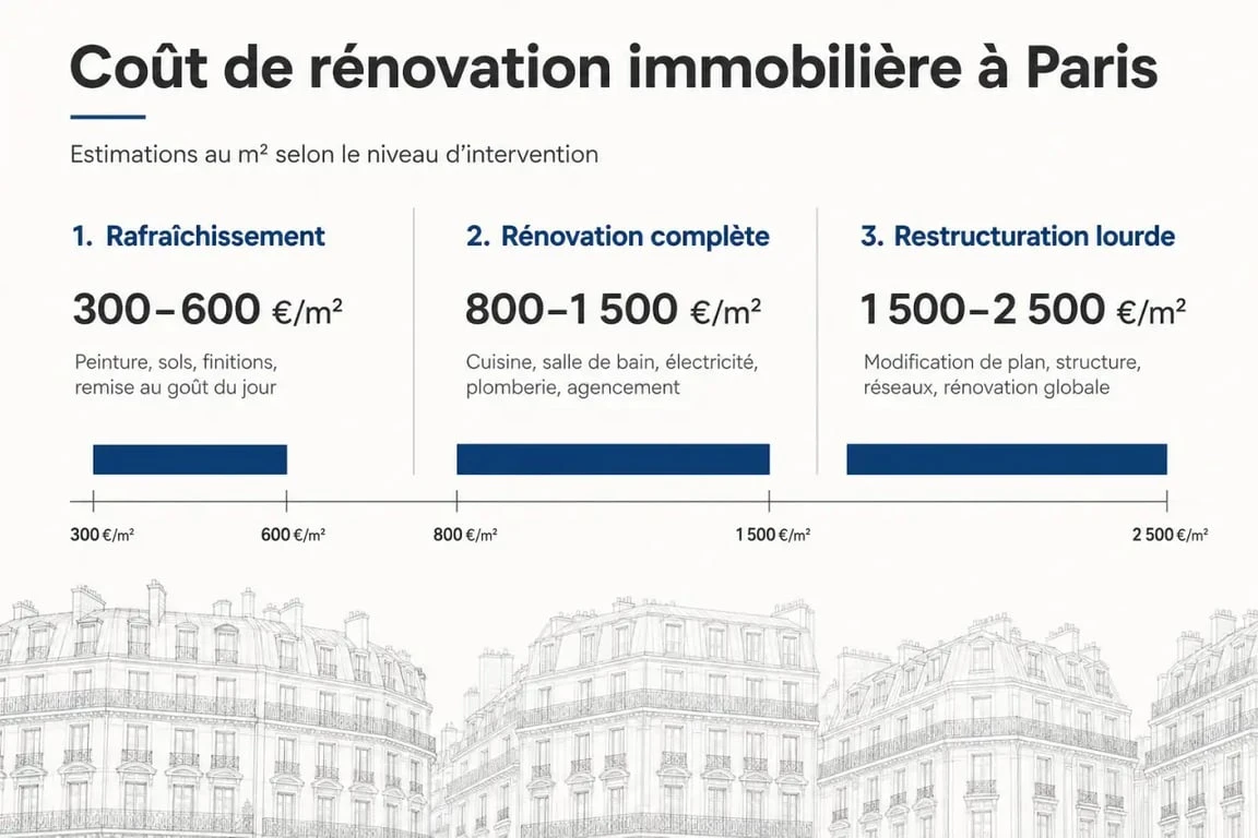 Infographie des coûts de rénovation pour acheter un appartement avec travaux à Paris